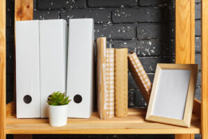 Organized bookshelf for the busy bee