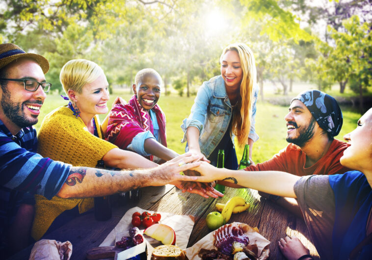 People enjoying a picnic outside.