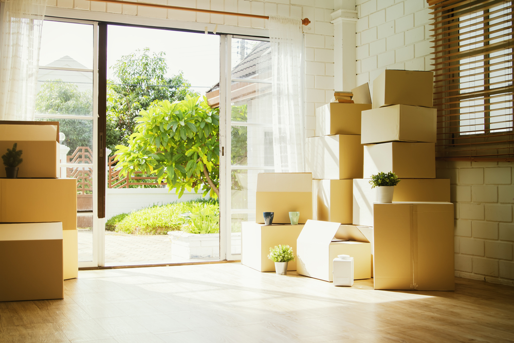 Boxes in a new home during the summer.